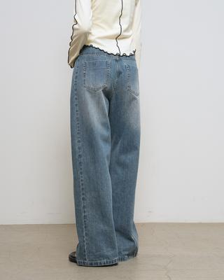 Snap detail wide denim pants