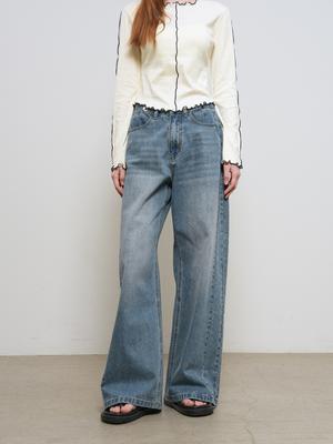 Snap detail wide denim pants