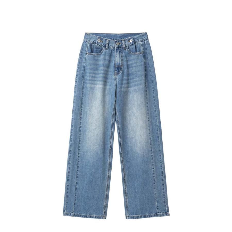 Snap detail wide denim pants