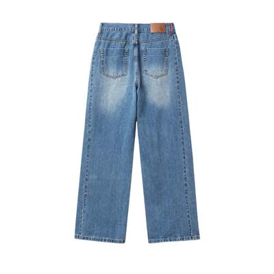 Snap detail wide denim pants