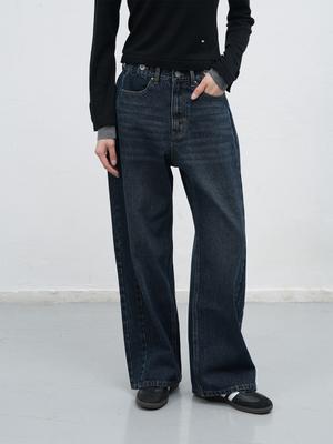 Snap detail wide denim pants 