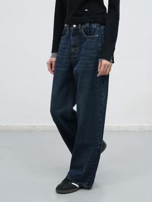 Snap detail wide denim pants 