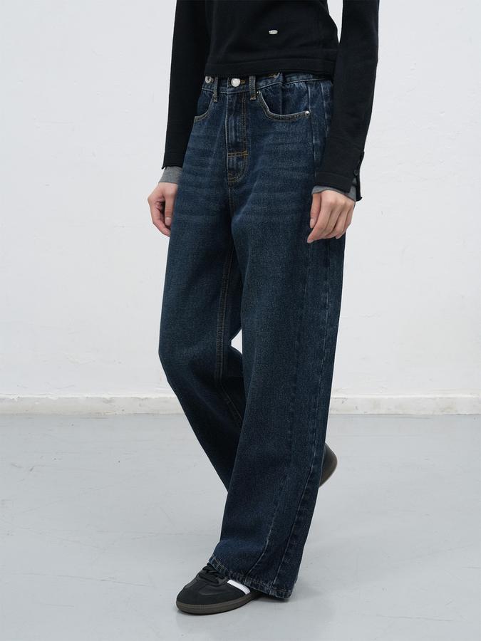 Snap detail wide denim pants 