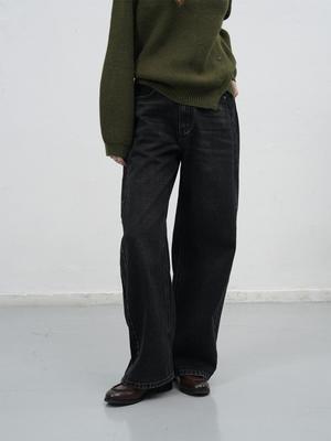 Snap detail wide denim pants 