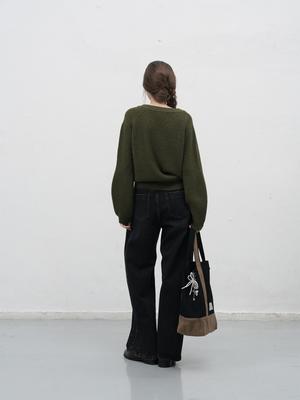 Snap detail wide denim pants 
