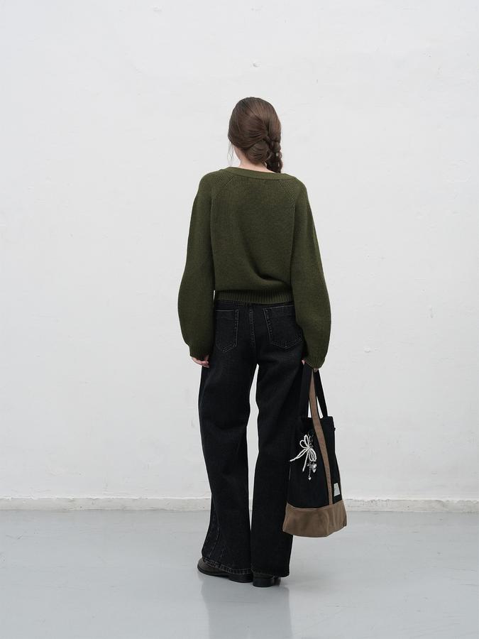 Snap detail wide denim pants 