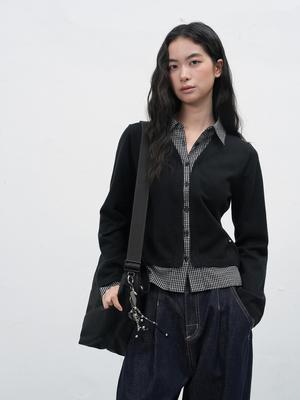 Check shirt layered cardigan