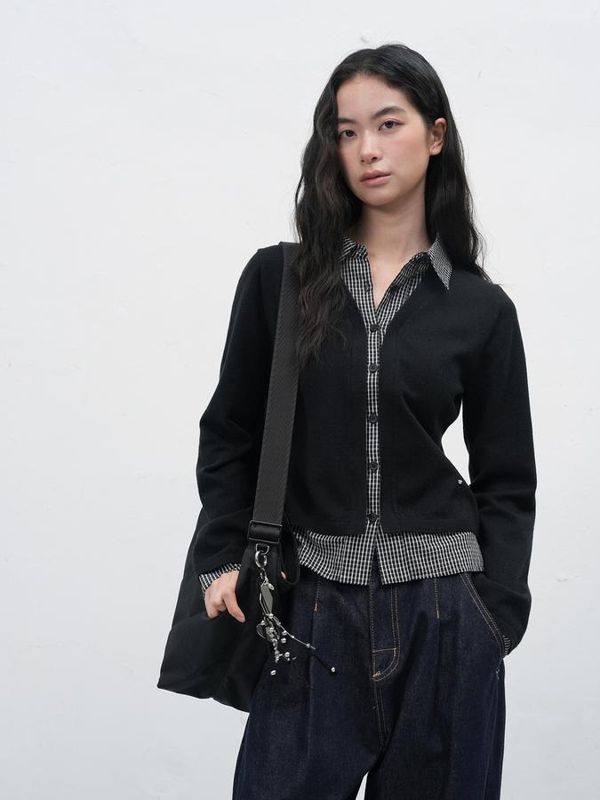 Check shirt layered cardigan