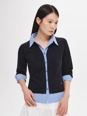 Check shirt layered cardigan