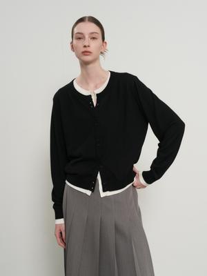 Double-layered crewneck cardigan