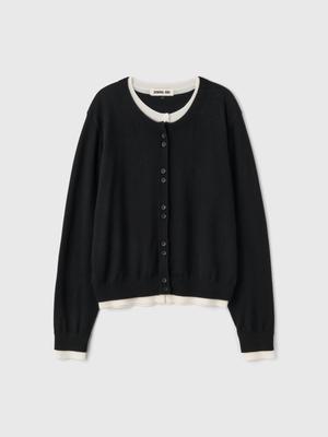 Double-layered crewneck cardigan