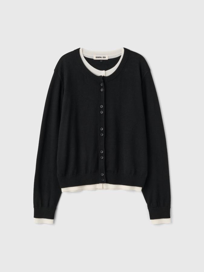 Double-layered crewneck cardigan