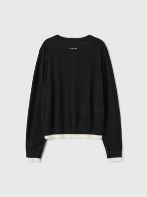 Double-layered crewneck cardigan