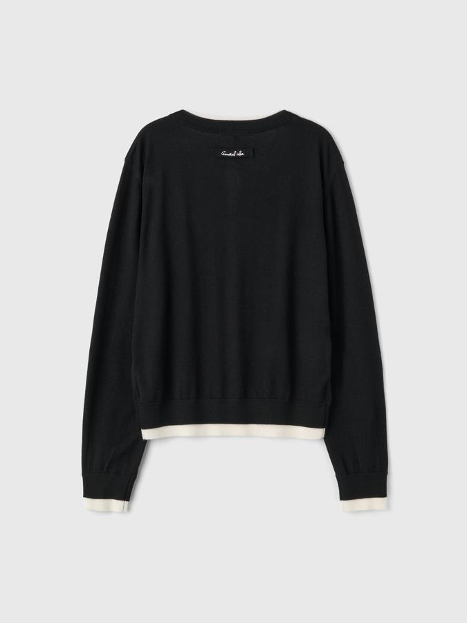 Double-layered crewneck cardigan