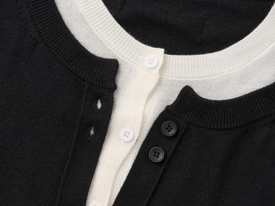 Double-layered crewneck cardigan