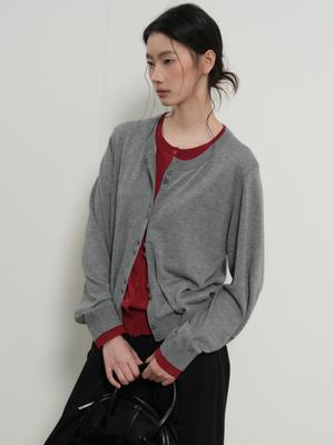 Double-layered crewneck cardigan