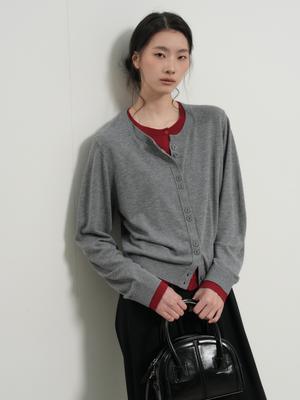 Double-layered crewneck cardigan