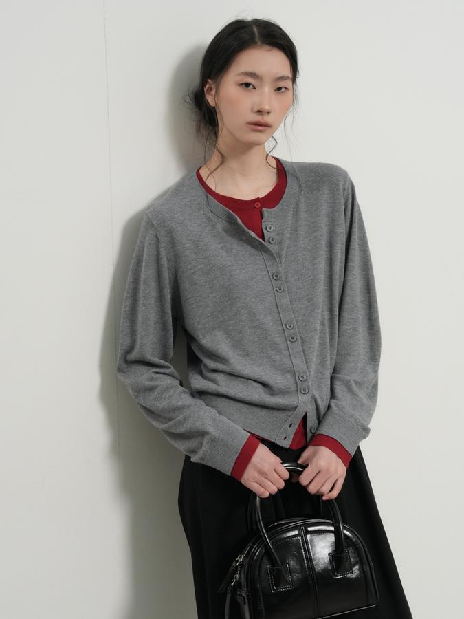 Double-layered crewneck cardigan