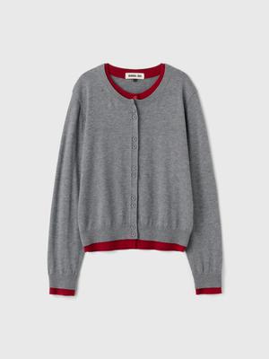 Double-layered crewneck cardigan