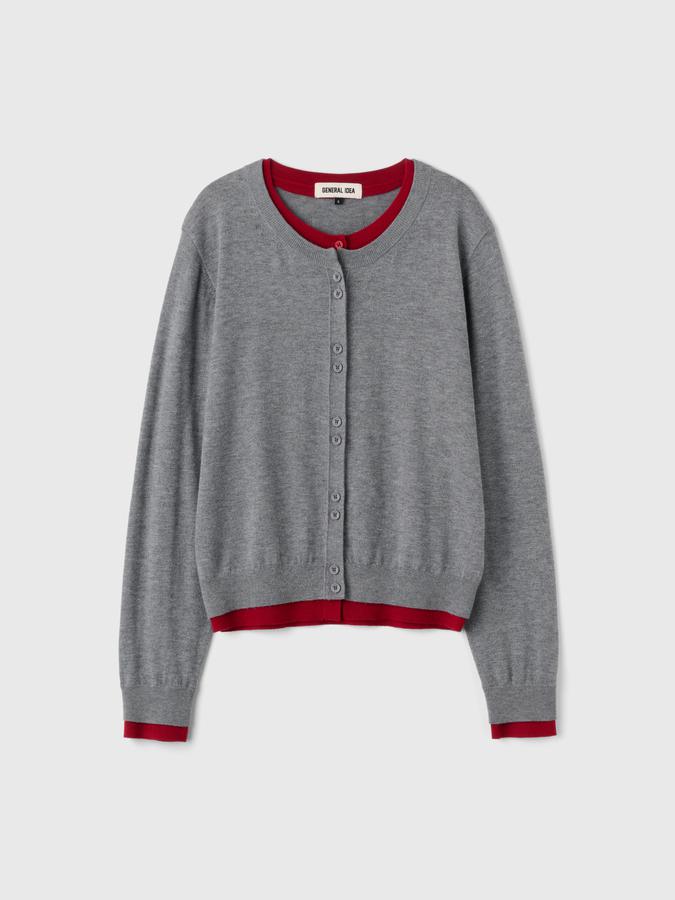 Double-layered crewneck cardigan
