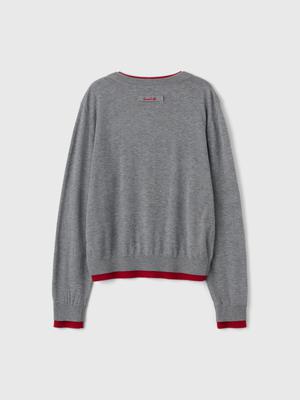 Double-layered crewneck cardigan