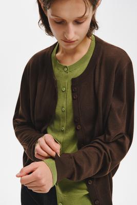 Double-layered crewneck cardigan