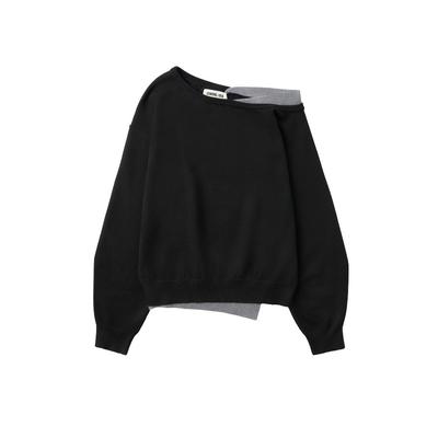 One-shoulder layered knit pullover