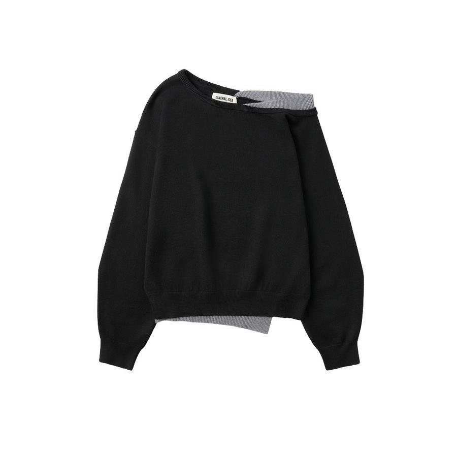 One-shoulder layered knit pullover