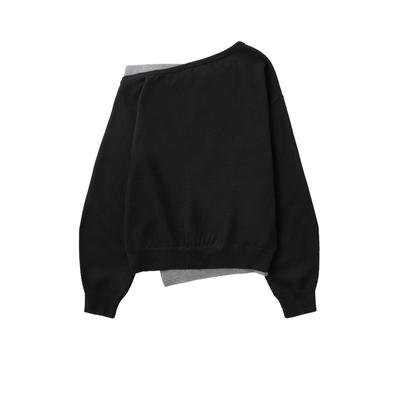 One-shoulder layered knit pullover