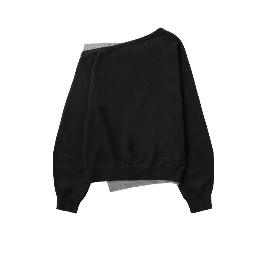 One-shoulder layered knit pullover