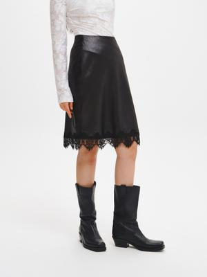 Satin lace midi skirt