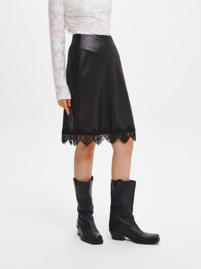 Satin lace midi skirt