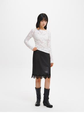Satin lace midi skirt