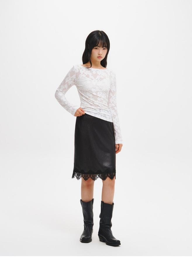 Satin lace midi skirt