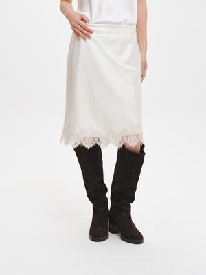 Satin lace midi skirt