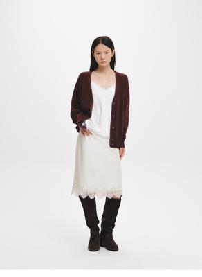 Satin lace midi skirt