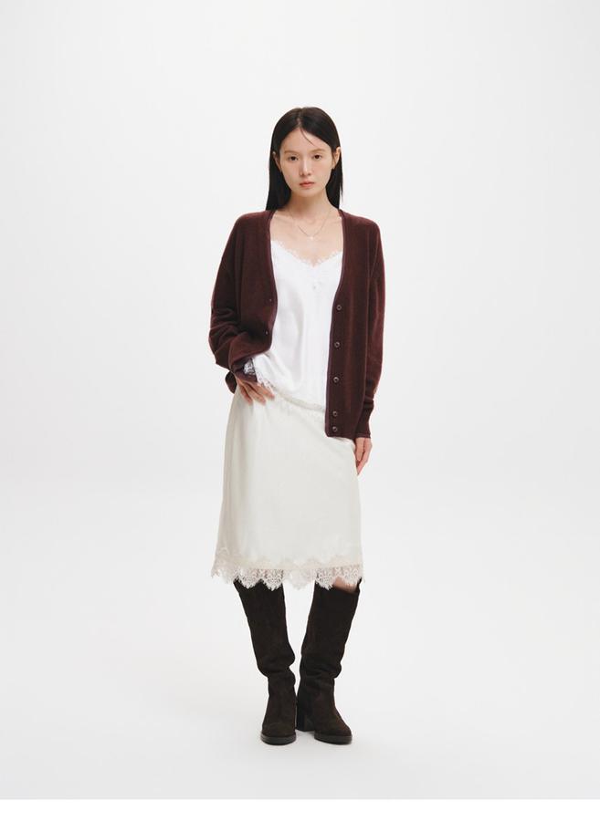 Satin lace midi skirt