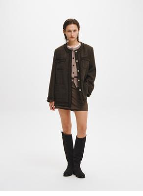 Fringe-trimmed tweed jacket