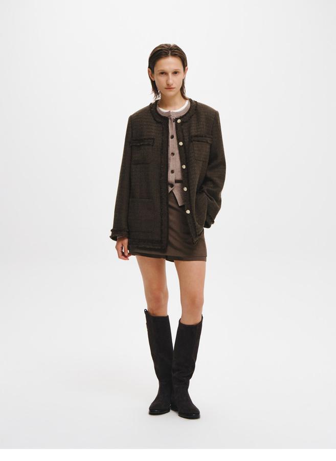 Fringe-trimmed tweed jacket