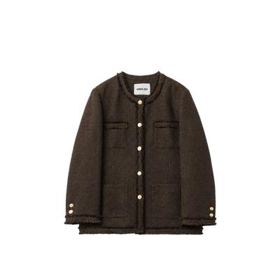 Fringe-trimmed tweed jacket