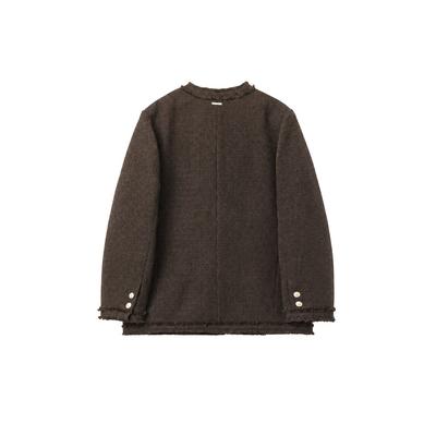 Fringe-trimmed tweed jacket