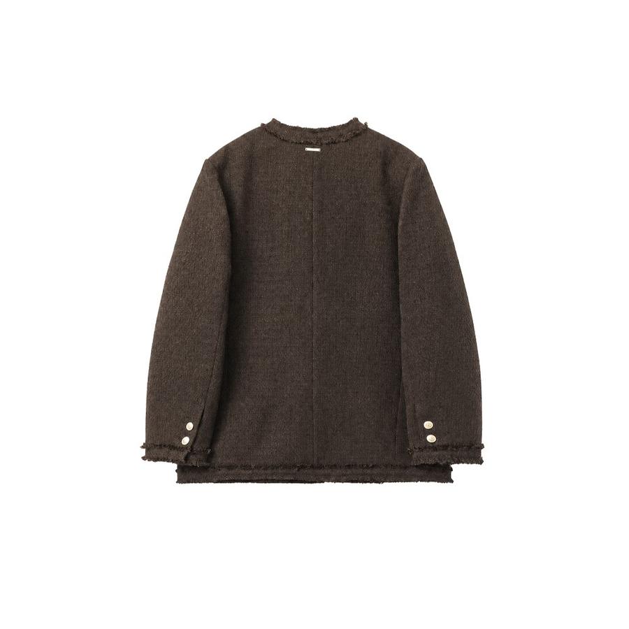 Fringe-trimmed tweed jacket