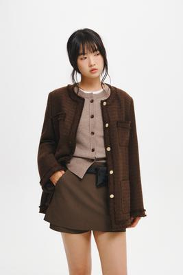 Fringe-trimmed tweed jacket