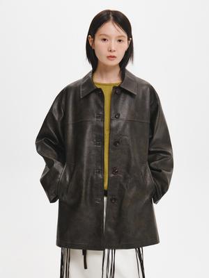 Loose-fit faux leather half-jacket