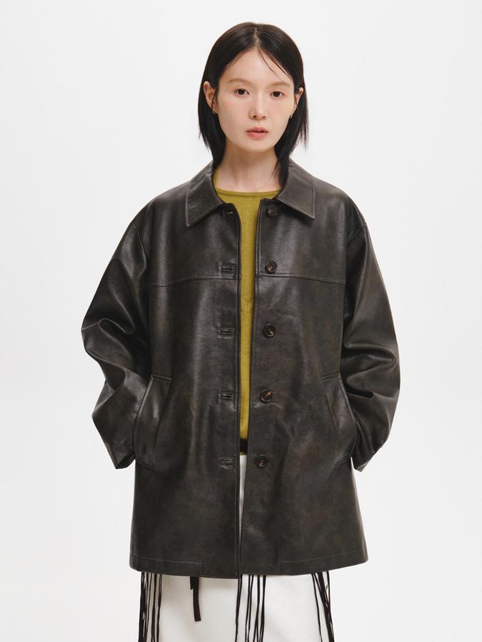 Loose-fit faux leather half-jacket