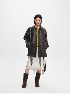 Loose-fit faux leather half-jacket