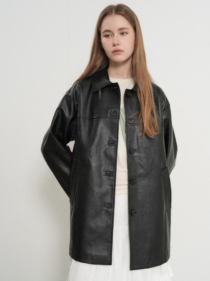 Loose-fit faux leather half-jacket
