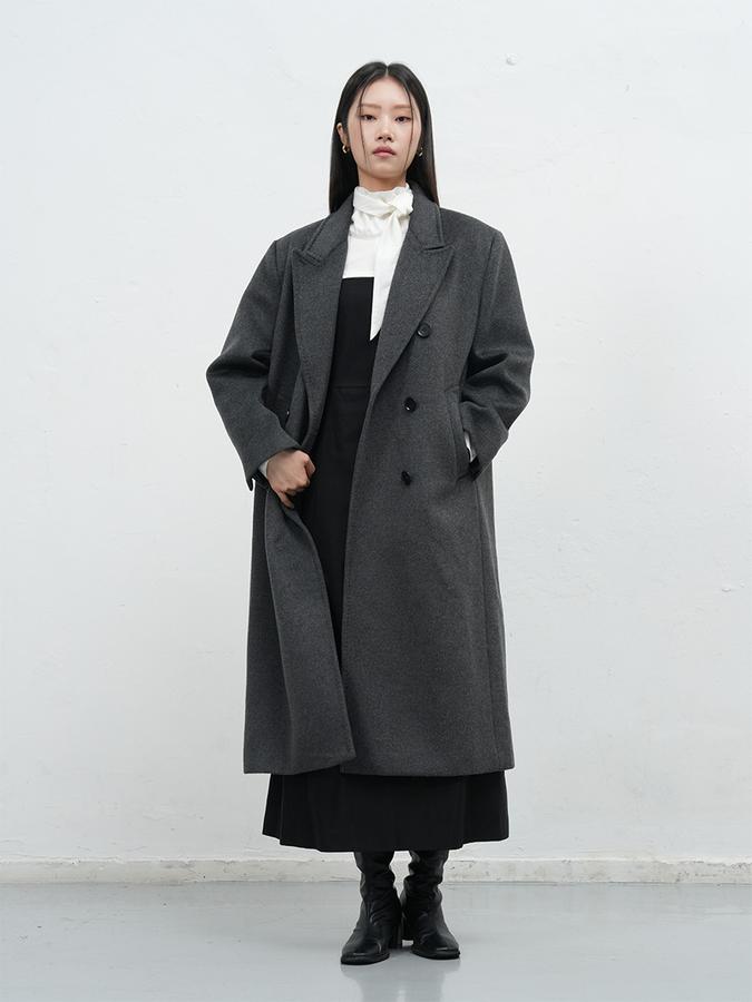 Double-breasted long wool coat