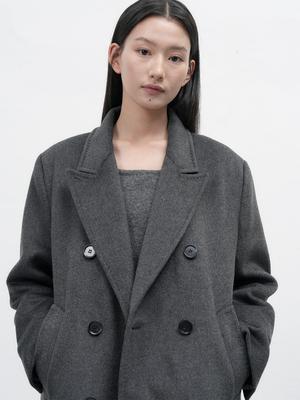 Double-breasted long wool coat