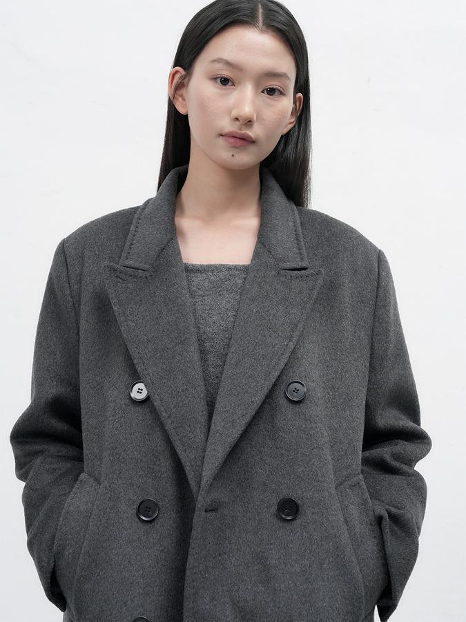 Double-breasted long wool coat